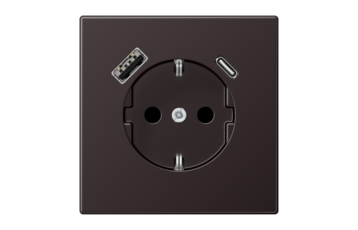 Lizdas p/t SCHUKO su USB A ir USB C 3A tamsaus metalo spalvos Dark 16A 250V LS - JUNG