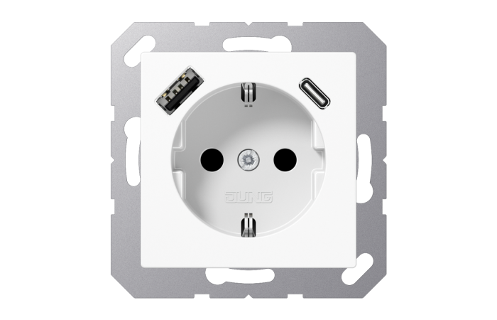 Lizdas p/t SCHUKO su USB A ir USB C 3A baltos spalvos 16A 250V A - JUNG
