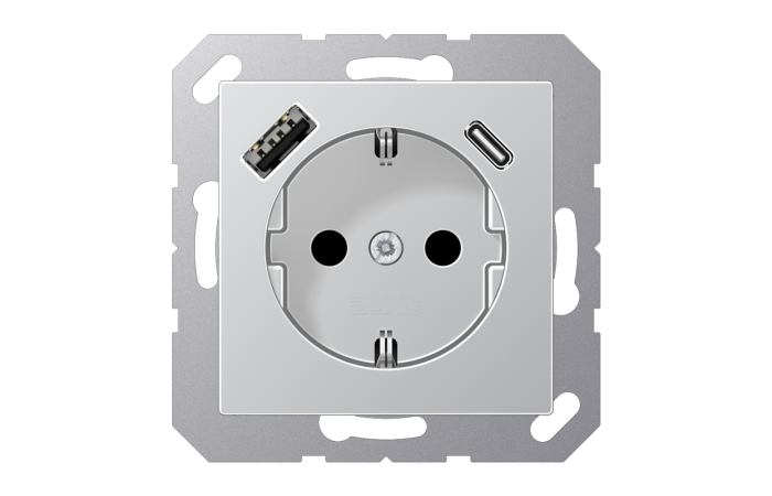 Lizdas p/t SCHUKO su USB A ir USB C 3A aliuminio spalvos 16A 250V - JUNG