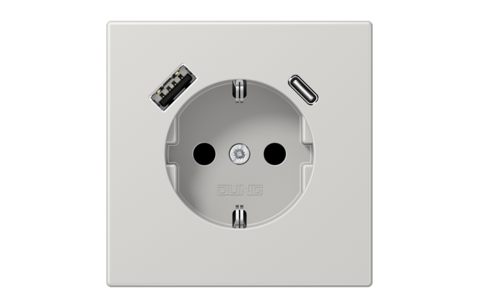Lizdas p/t SCHUKO su USB A ir USB C 3A šviesiai pilkos spalvos 16A 250V LS - JUNG