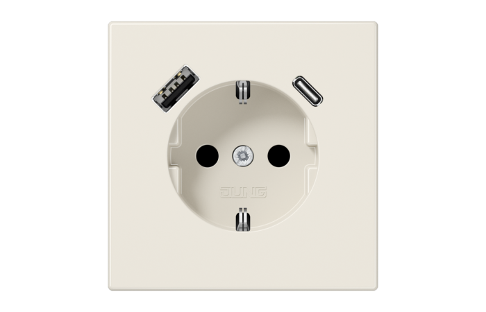 Lizdas p/t SCHUKO su USB A ir USB C 3A dramblio kaulo spalvos 16A 250V LS - JUNG
