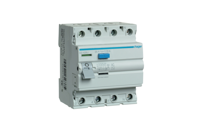 Relė srovės nuotėkio RCCB 4P 25A 30mA AC-tipas - HAGER
