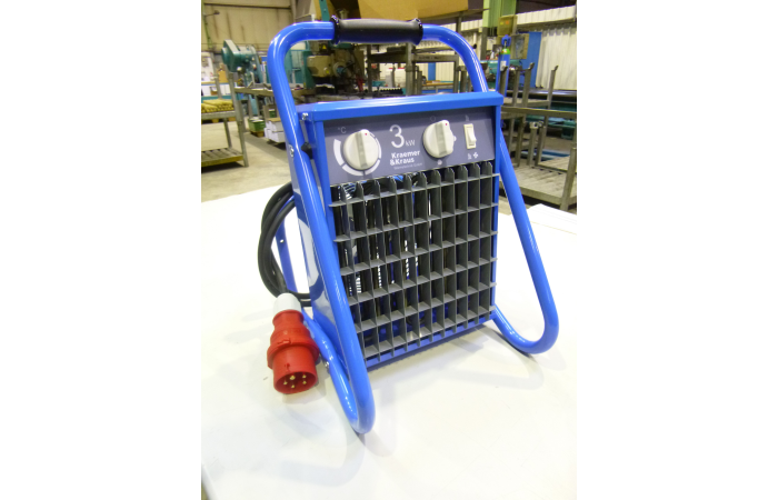 Šildytuvas pramoninis nešiojamas 3kW 400V AC IP44 su kabeliu 1.8m ir kištuku CEE 5P 16A - KRAEMER & KRAUS