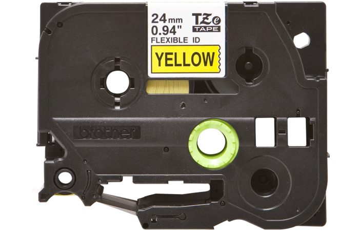 Juostelė spausdintuvui 24mm juoda ant geltono itin lanksti, laminuota [8m] - BROTHER