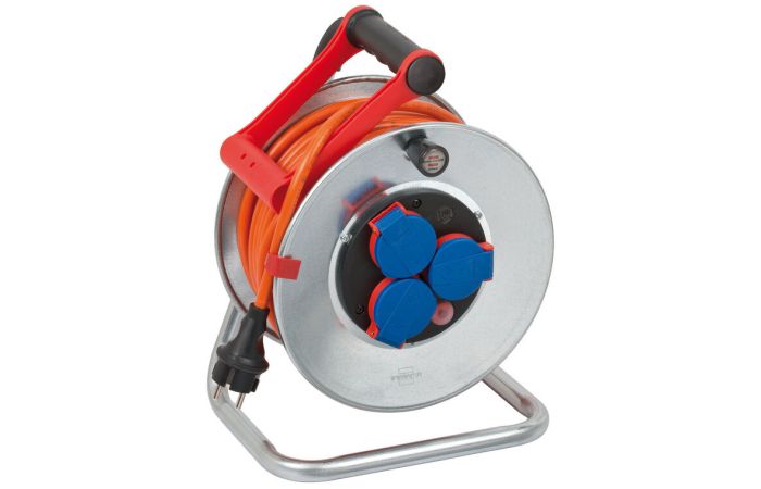 Ilgiklis-ritė 25m 3 lizdų AT-N07V3V3-F 3x1.5 oranžinis IP44 su termine apsauga plieninis būgnas Garant S - BRENNENSTUHL