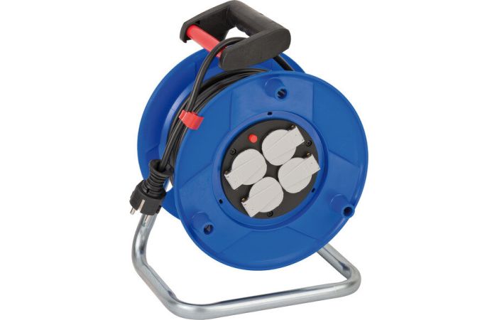 Ilgiklis-ritė 25m 4 lizdų H05VV-F 3x1.5 PVC izoliuotas IP20 su termine apsauga plastikinis būgnas - BRENNENSTUHL