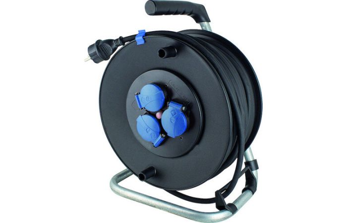 Ilgiklis-ritė 40m 3 lizdų H07RN-F 3x1.5 guminis juodas IP44 su termine apsauga plastikinis būgnas PKTK40 - PROTEC
