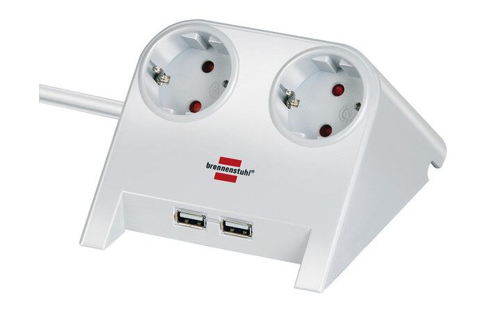 Blokas lizdų ant stalo 2xSCHUKO, 2xUSB baltas su kabeliu 1.8m DESKTOP POWER - BRENNENSTUHL