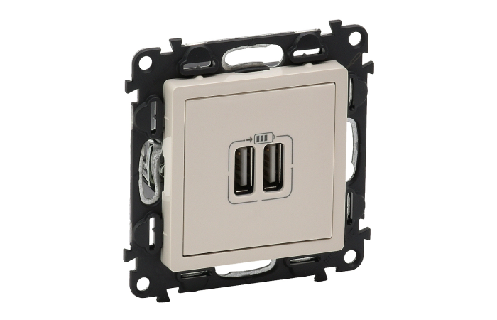 Lizdas p/t USB dvigubas dramblio kaulo spalvos pakrovėjas 5V 1500mA VALENA LIFE - LEGRAND