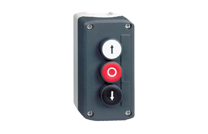 Postas valdymo 3 mygtukų "O + Rodyklės" 2x1no+1nc IP66 pilkos spalvos XALD Harmony - SCHNEIDER ELECTRIC