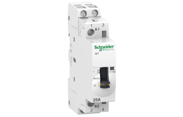 Kontaktorius 2P 25A 230V AC 2no 1PLE iCT25A su rankiniu valdymu Acti9 - SCHNEIDER ELECTRIC
