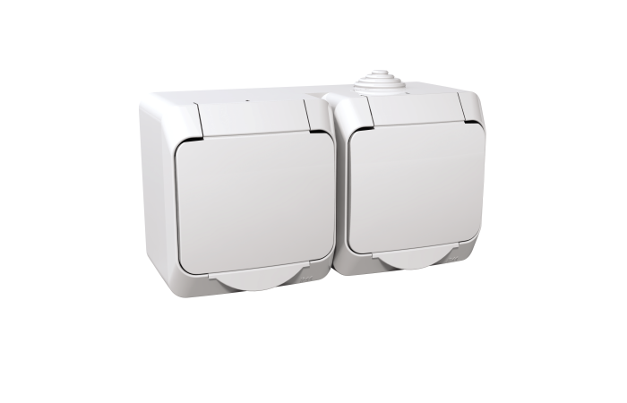 Lizdas v/t SCHUKO dvigubas su dangteliu IP44 su apsauga nuo vaikų baltas 16A 250V Cedar Plus - SCHNEIDER ELECTRIC