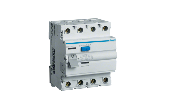 Relė srovės nuotėkio RCCB 4P 40A 30mA A-tipas - HAGER