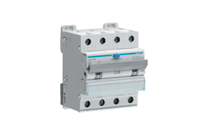 Relė srovės nuotėkio RCBO 4P 16A C 30mA su automatu 6kA A-tipas - HAGER