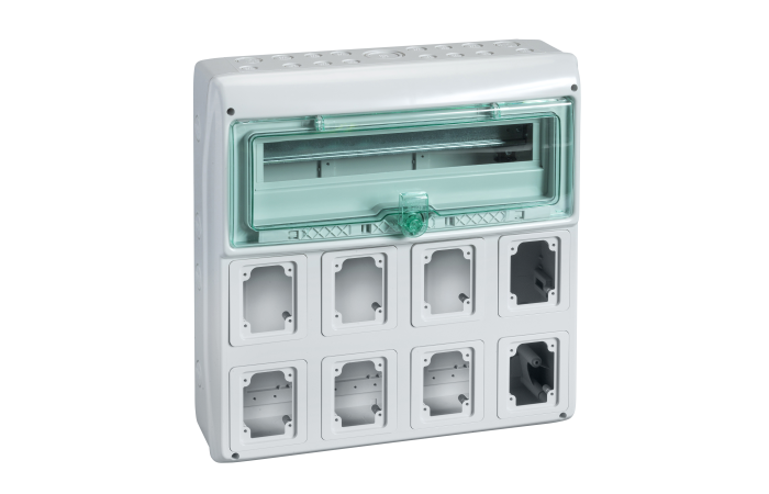 Skydelis v/t 18 (1x18) modulių IP65 8 angos lizdams skaidrios durys Mureva - SCHNEIDER ELECTRIC