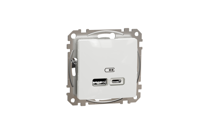 Lizdas p/t dvigubas USB A 2.1A ir USB C 2.4A 12W be rėmelio baltos spalvos SEDNA DESIGN - SCHNEIDER ELECTRIC