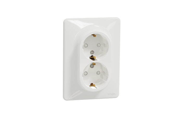 Lizdas p/t dvigubas su įžeminimu IP20 su apsauga nuo vaikų užspaudžiami kontaktai baltos spalvos 16A 250V SEDNA DESIGN - SCHNEIDER ELECTRIC