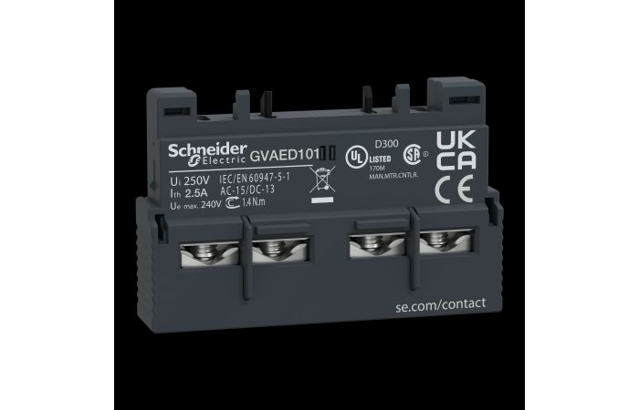 TeSys papildomu kontaktu blokas GVAED.Montav.iš pri, GVAED101, , CONTACTORS & MOTOR PROTECTION STANDARD OFFER < 150, GV3 MOTOR CIRCUIT BREAKERS - SCHNEIDER ELECTRIC (pavadinimas tikslinamas)