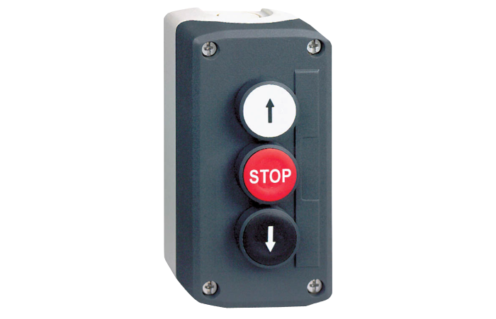 Postas valdymo 3 mygtukų "STOP + Rodyklės" 2x(1no)+1nc IP66 pilkos spalvos XALD Harmony - SCHNEIDER ELECTRIC
