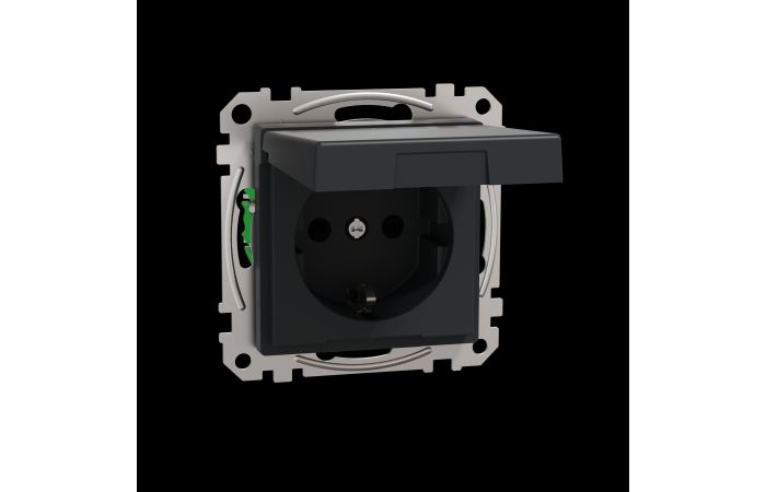 Lizdas p/t SCHUKO su dangteliu IP20 be rėmelio su apsauga nuo vaikų užspaudžiami kontaktai antracito spalvos Exxact - SCHNEIDER ELECTRIC
