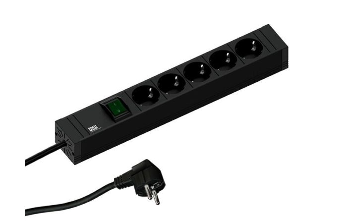 Lizdų blokas v/t SCHUKO 5x230V H05VVF-F 3x1.5mm2 2m jungiklis, juodas Connect line 420.0013 - BACHMANN