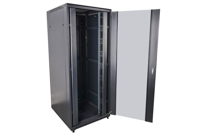 Spinta komutacinė 800x1000x2055 19" 42U stiklinės durys, flatpack tipo, juoda - SECURITYNET