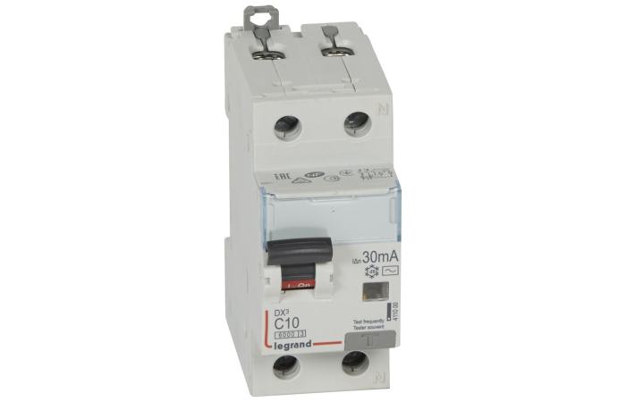 Relė srovės nuotėkio RCBO 2P 10A C 30mA 6kA su automatu AC-tipas DX3 - LEGRAND