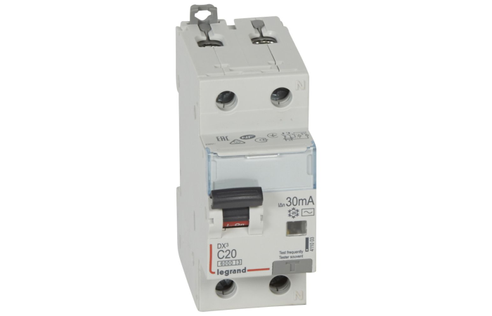Relė srovės nuotėkio RCBO 2P 20A C 30mA 6kA su automatu AC-tipas DX3 - LEGRAND