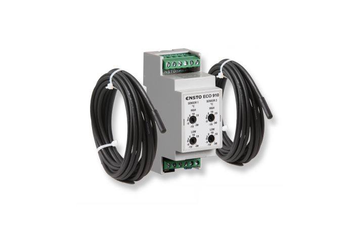 Termostatas į skydą, išorinis jutiklis 4m -30+15C 16A, 3600W dviejų ribų su 2 temperatūros jutikliais Stogams IP20 - ENSTO