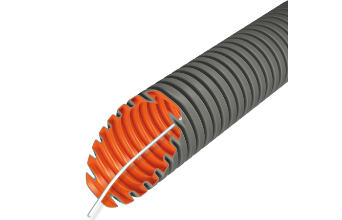 Vamzdis gofruotas D20 750N/5cm pilkas su viela be halogenų EVOEL FM-0H SMART [50m] - EVOPIPES