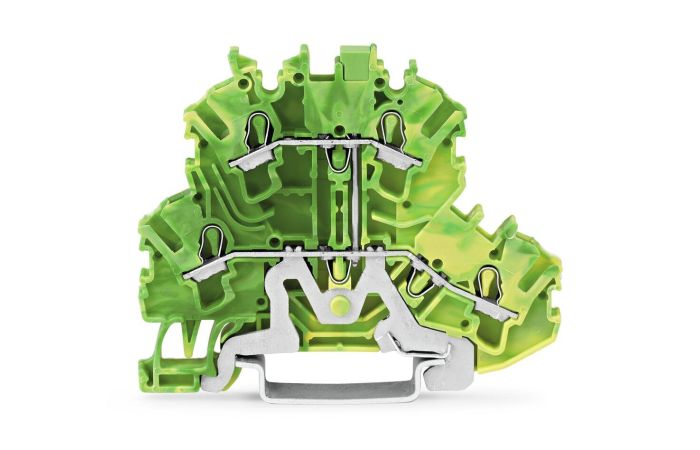 Gnybtas 2.5mm2 2 lygių 4 laidams geltonai žalias ant bėgelio - WAGO