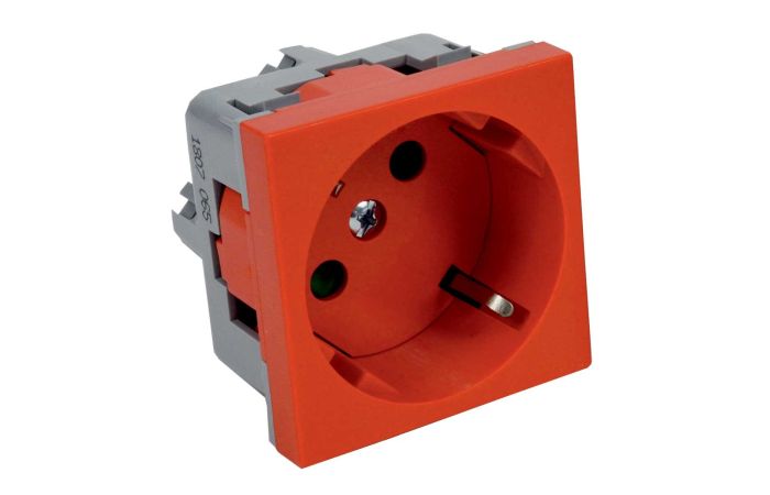 Lizdas modulinis SCHUKO 45x45mm su apsauginais kontaktais raudonas su įžeminimu Quadro - KOPOS KOLIN