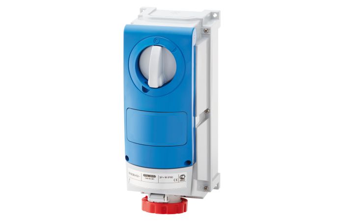 Lizdas CEE vertikalus 5P 63A sunkiom sąlygom 400V IP66 6h su kirtikliu su dėže - GEWISS