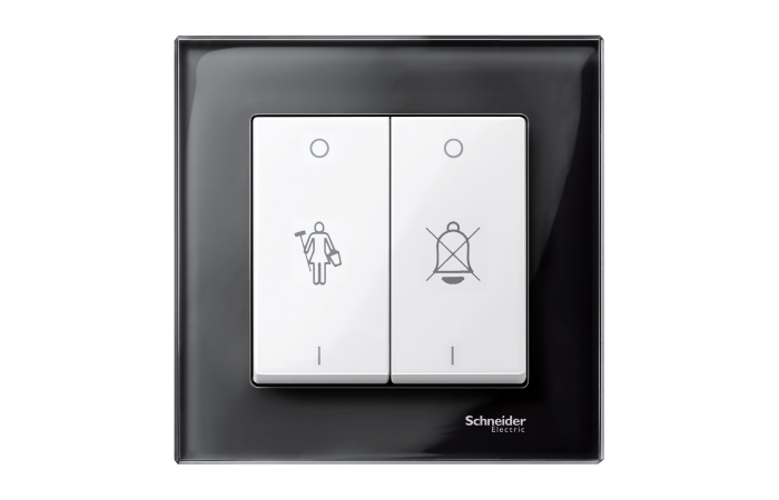 Klavišas dvigubam jungikliui su simboliais baltas RAL9010 viešbučiams System M - SCHNEIDER ELECTRIC