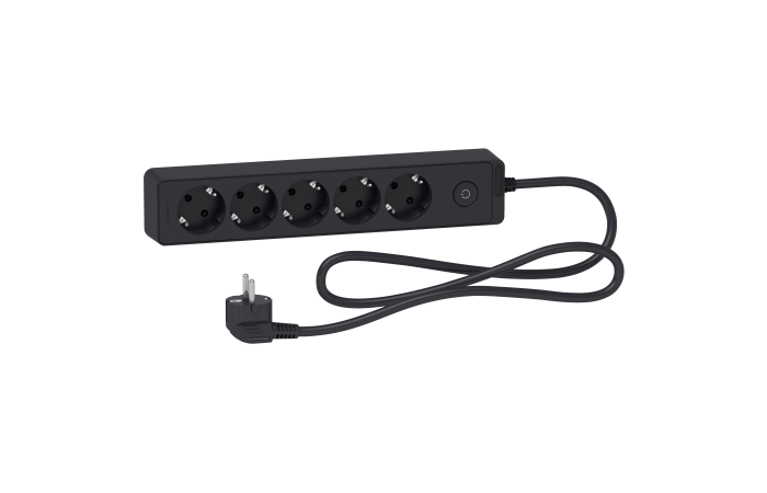 Ilgiklis 1.5m 5 lizdų su įžeminimu juodas Unica - SCHNEIDER ELECTRIC