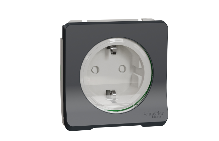 Lizdas p/t SCHUKO su dangteliu IP55 be rėmelio su apsauga nuo vaikų antracito spalvos 16A 250V Mureva Styl - SCHNEIDER ELECTRIC