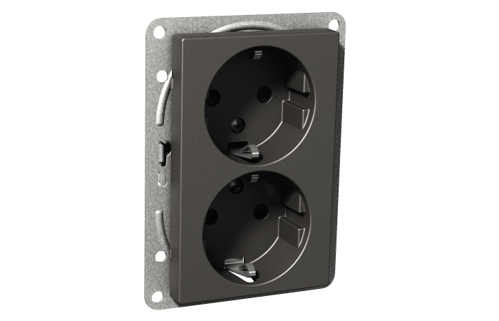 Lizdas p/t SCHUKO dvigubas be rėmelio su apsauga nuo vaikų užspaudžiami kontaktai antracito spalvos 16A 250V AC Exxact - SCHNEIDER ELECTRIC