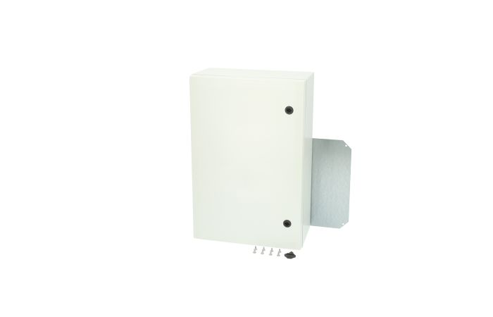 Spinta v/t [600x400x210] IP66 plastikinė su montažine plokšte tuščia 2 užraktų pilkos spalvos ARCA 604021 - FIBOX