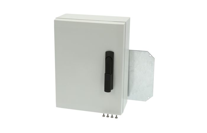 Spinta v/t [400x300x150] IP66 plastikinė su montažine plokšte tuščia ir rankena 2 užraktų pilkos spalvos ARCA 403015S - FIBOX