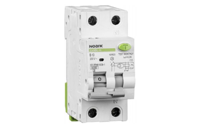Relė srovės nuotėkio RCBO 2P 10A C 30mA su automatu A-tipas Ex9BL-N 1P+N C10 A 30mA - NOARK
