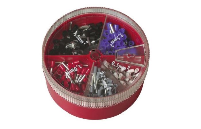 Rinkinys gilzinių izoliuotų antgalių L-10mm: 50x4mm2, L-12mm: 20x6mm2, 20x10mm2, 10x16mm2 [rinkinyje 100 vnt.] - CIMCO