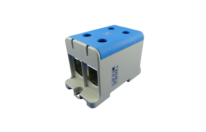 Gnybtas 150mm2 Cu/Al mėlynas 4 prijungimai UK 150/2 N - POLLMANN