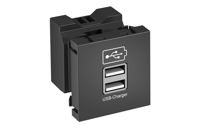 Lizdas p/t dvigubas USB A 2.1/1.05mA Rapid 45/80 be halogenų pilkas RAL7021 MTG-2UC2.1 SWGR1 - OBO BETTERMANN