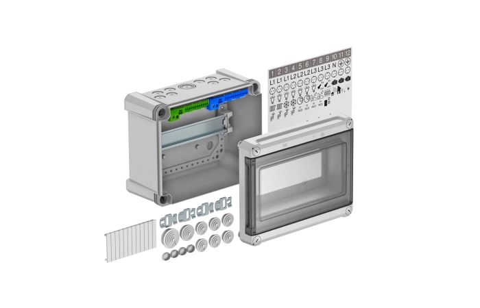 Skydelis v/t 9 modulių su PE/N gnybtais Atsparus UV IP66 IK06 SDB09PC - OBO BETTERMANN