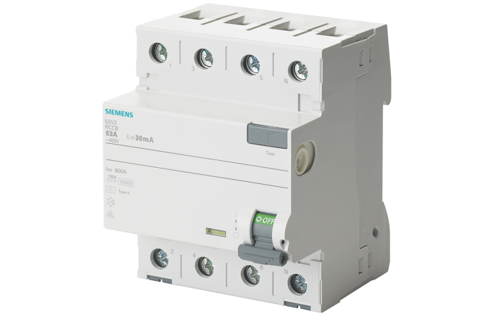 Relė srovės nuotėkio RCCB 4P 25A 30mA A-tipas - SIEMENS
