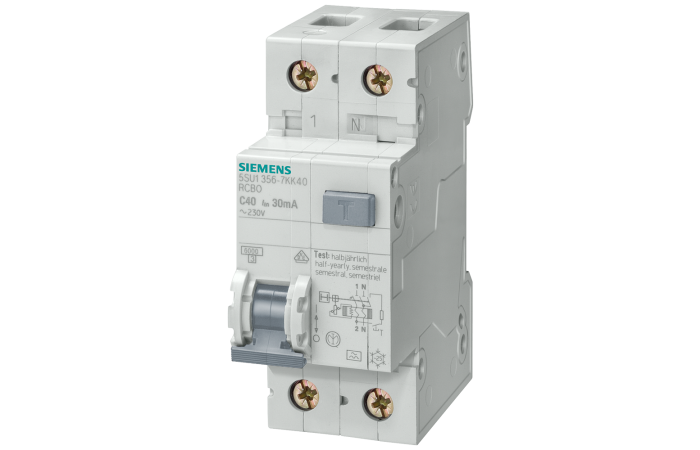 Relė srovės nuotėkio RCBO 2P 10A C 30mA 6kA su automatu AC-tipas - SIEMENS