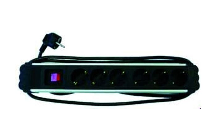 Ilgiklis 2m 8 lizdų su įžeminimu ir jungikliu aliumininis juodas PSDLA-815S - PROTEC