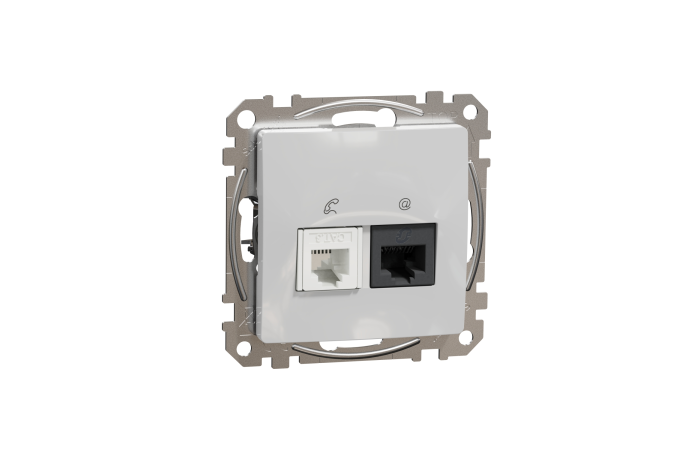 Lizdas p/t dvigubas RJ45 Kat.6A UTP + RJ11 be rėmelio aliuminio spalvos SEDNA DESIGN - SCHNEIDER ELECTRIC
