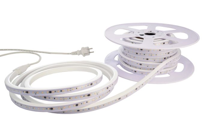 Juosta LED 14W/m 230V IP65 2700K 1442lm/m 103lm/W L-15m 30 laikiklių su kištuku - DEKO LIGHT