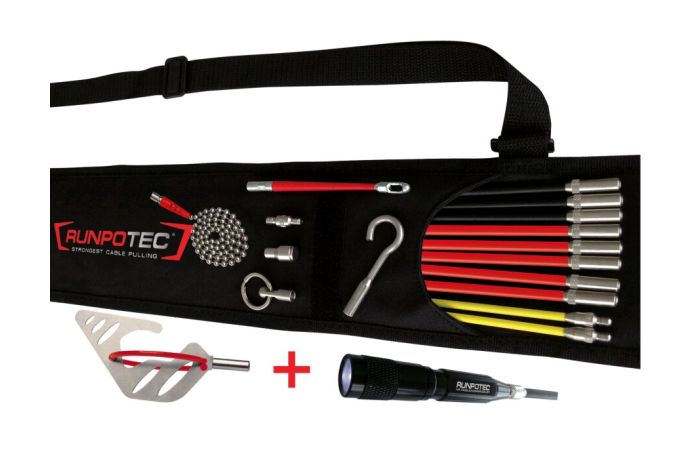 Įtraukiklių meškerių komplektas 19dalių: 2x4.5mmx1m + 3x5.5mmx1m + 5x6.5mmx1m, priedai, krepšys Runposticks - RUNPOTEC